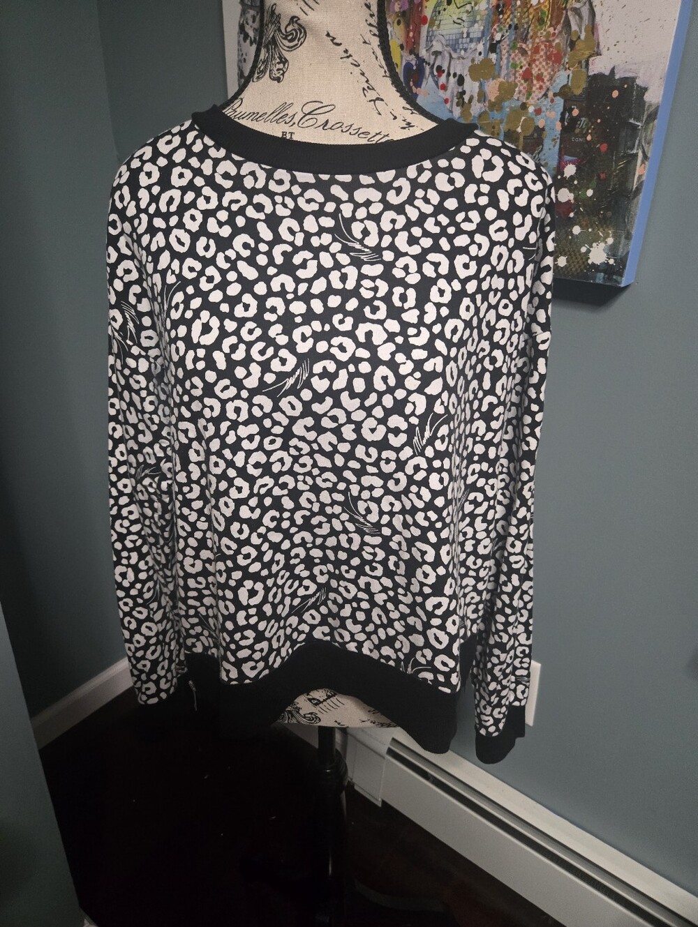 Michael Kors White And Black Leopard Print Long Sleeve Shirt